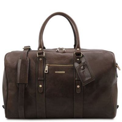 Tuscany Leather Voyager Leather Travel Bag With Front Pocket Dark Brown