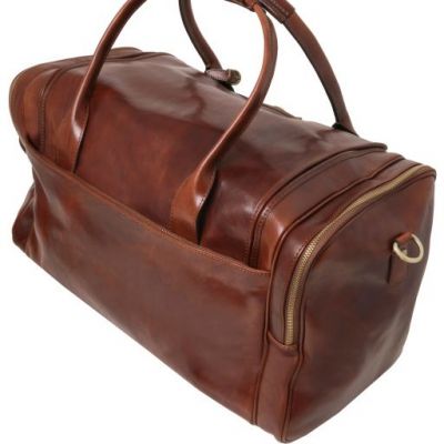 Tuscany Leather Voyager Travel Leather Bag With Side Pockets Honey #4