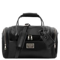 Tuscany Leather Voyager Travel Leather Bag With Side Pockets Small Size Black