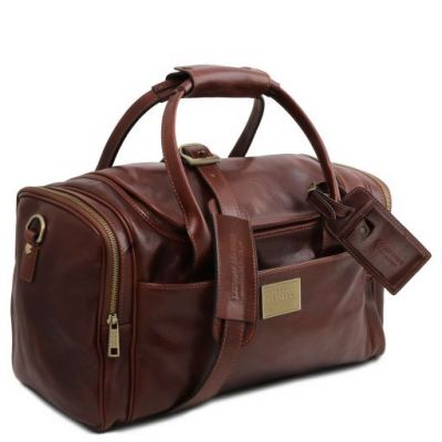 Tuscany Leather Voyager Travel Leather Bag With Side Pockets Small Size Brown #3