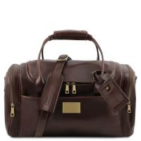 Tuscany Leather Voyager Travel Leather Bag With Side Pockets Small Size Dark Brown
