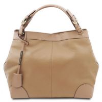Tuscany Leather Ambrosia Soft Leather Shopping Bag With Shoulder Strap Champagne