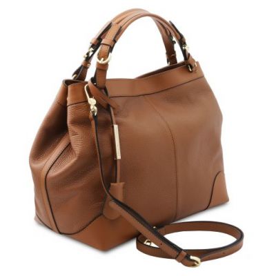 Tuscany Leather Ambrosia Soft Leather Shopping Bag With Shoulder Strap Cognac #2