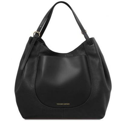 Tuscany Leather Cinzia Soft Leather Shopping Bag Black #1