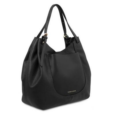 Tuscany Leather Cinzia Soft Leather Shopping Bag Black #2