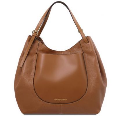 Tuscany Leather Cinzia Soft Leather Shopping Bag Cognac