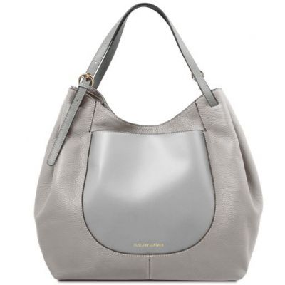 Tuscany Leather Cinzia Soft Leather Shopping Bag Light Grey