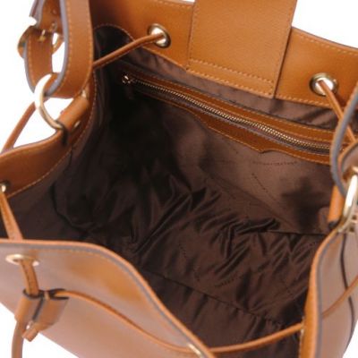 Tuscany Leather Minerva Leather Bucket Bag Cognac #5