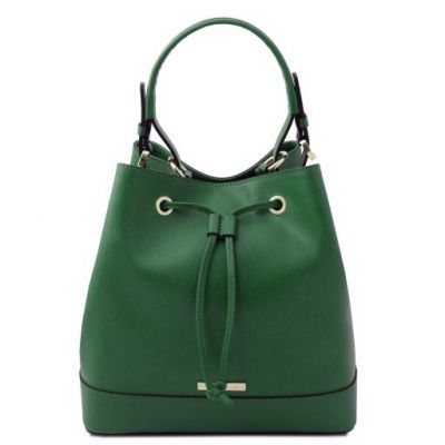 Tuscany Leather Minerva Leather Bucket Bag Green #1