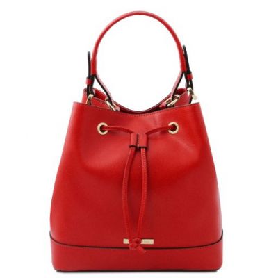 Tuscany Leather Minerva Leather Bucket Bag Lipstick Red