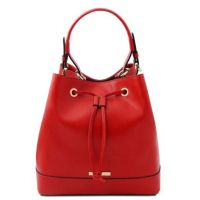 Tuscany Leather Minerva Leather Bucket Bag Lipstick Red