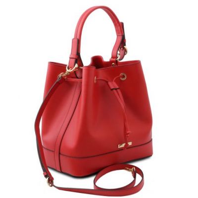 Tuscany Leather Minerva Leather Bucket Bag Lipstick Red #2