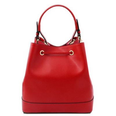 Tuscany Leather Minerva Leather Bucket Bag Lipstick Red #3
