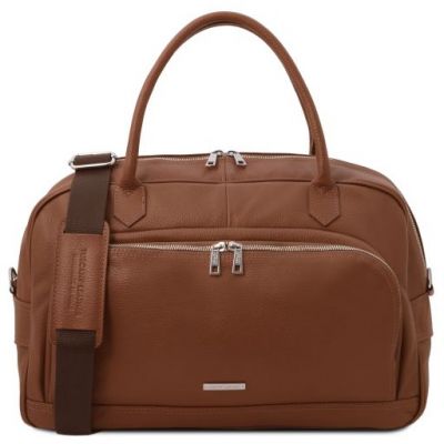 Tuscany Leather Voyager Travel Soft Leather Duffle Bag Cognac