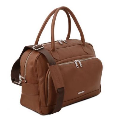 Tuscany Leather Voyager Travel Soft Leather Duffle Bag Cognac #2