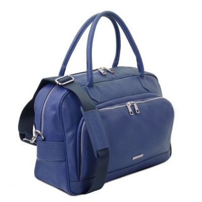 Tuscany Leather Voyager Travel Soft Leather Duffle Bag Dark Blue #2