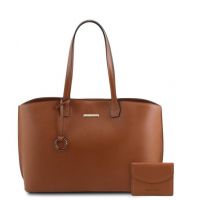 Tuscany Leather Pantelleria Leather Shopping Bag And 3 Fold Leather Wallet With Coin Pocket Cognac
