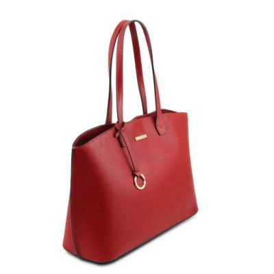 Tuscany Leather Pantelleria Leather Shopping Bag And 3 Fold Leather Wallet With Coin Pocket Lipstick Red #3