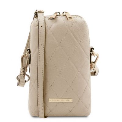 Tuscany Leather Bag Mini Soft Quilted Leather Cross Bag Beige