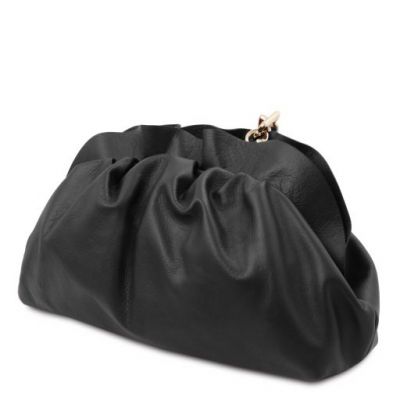 Tuscany Leather TL Bag Soft Leather Clutch With Chain Strap Black #3