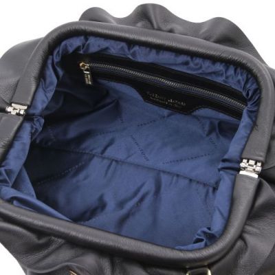 Tuscany Leather TL Bag Soft Leather Clutch With Chain Strap Black #4