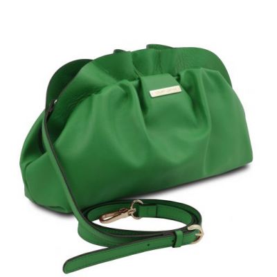 Tuscany Leather TL Bag Soft Leather Clutch With Chain Strap Green #2