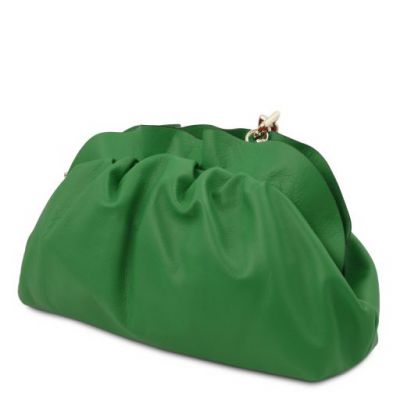 Tuscany Leather TL Bag Soft Leather Clutch With Chain Strap Green #3