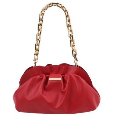 Tuscany Leather TL Bag Soft Leather Clutch With Chain Strap Lipstick Red
