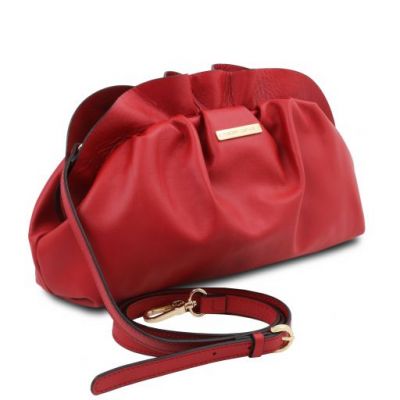Tuscany Leather TL Bag Soft Leather Clutch With Chain Strap Lipstick Red #2