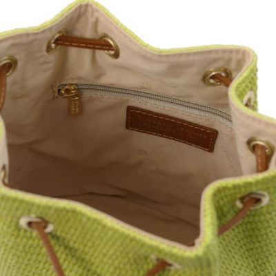 Tuscany Leather Bag Straw Effect Bucket Bag Green #5