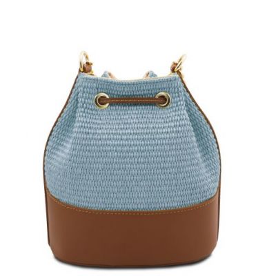 Tuscany Leather Bag Straw Effect Bucket Bag Light Blue #3
