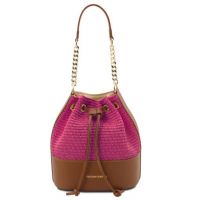 Tuscany Leather Bag Straw Effect Bucket Bag Pink