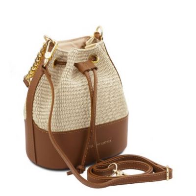 Tuscany Leather Bag Straw Effect Bucket Bag Sand #2