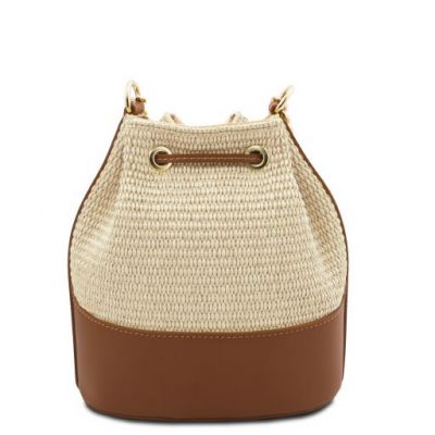 Tuscany Leather Bag Straw Effect Bucket Bag Sand #3