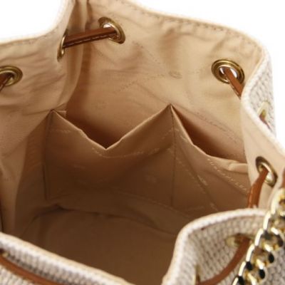 Tuscany Leather Bag Straw Effect Bucket Bag Sand #6