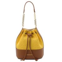 Tuscany Leather Bag Straw Effect Bucket Bag Yellow
