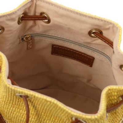 Tuscany Leather Bag Straw Effect Bucket Bag Yellow #5