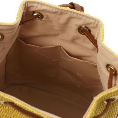 Tuscany Leather Bag Straw Effect Bucket Bag Yellow #6
