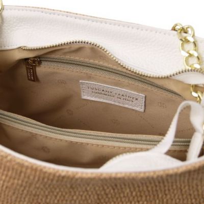 Tuscany Leather Bag Straw Effect Bucket Bag Beige #4
