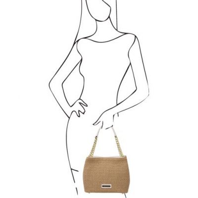 Tuscany Leather Bag Straw Effect Bucket Bag Beige #6