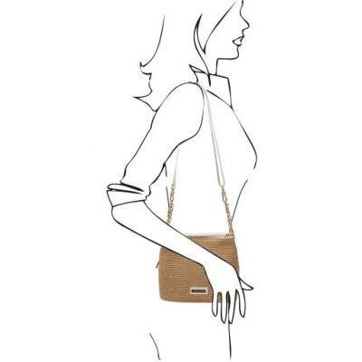 Tuscany Leather Bag Straw Effect Bucket Bag Beige #7