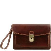Tuscany Leather Max Leather Handy Wrist Bag Brown