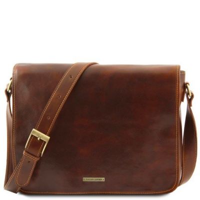 Tuscany Leather Messenger Double  Freestyle Leather Bag Brown
