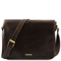 Tuscany Leather Messenger Double  Freestyle Leather Bag Dark Brown