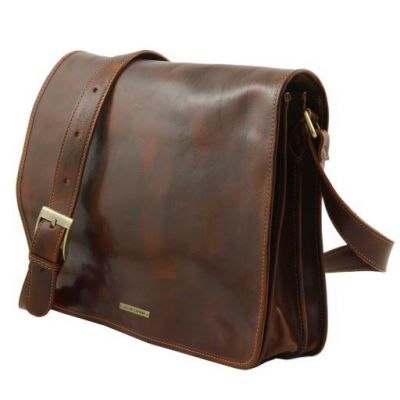 Tuscany Leather Messenger Double  Freestyle Leather Bag Dark Brown #2