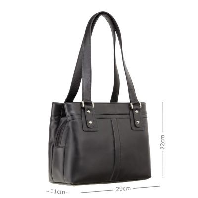 Visconti Leather Clara Zip Top Shoulder Bag Black #2