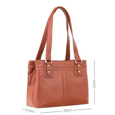 Visconti Leather Clara Zip Top Shoulder Bag Brown #2