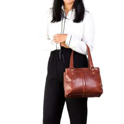 Visconti Leather Clara Zip Top Shoulder Bag Brown #7