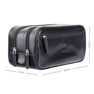 Visconti Leather Naples Wash Bag/Dopp Bag Italian Black #5