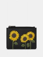 Yoshi Sunflowers Black Leather Franklin Purse